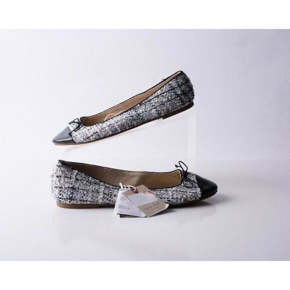 Zara Kids Girls Tweed Cap Toe Ballet Flats Sz 7.5 Eu 38 Bow Detail 2517/003 NWT - Picture 2 of 8